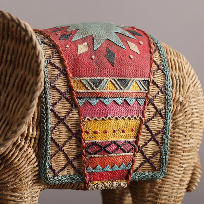 DecorBites™ Elephant Resin Handicraft Ornament Hand-painted Braided Decor Statue Simulation Animal