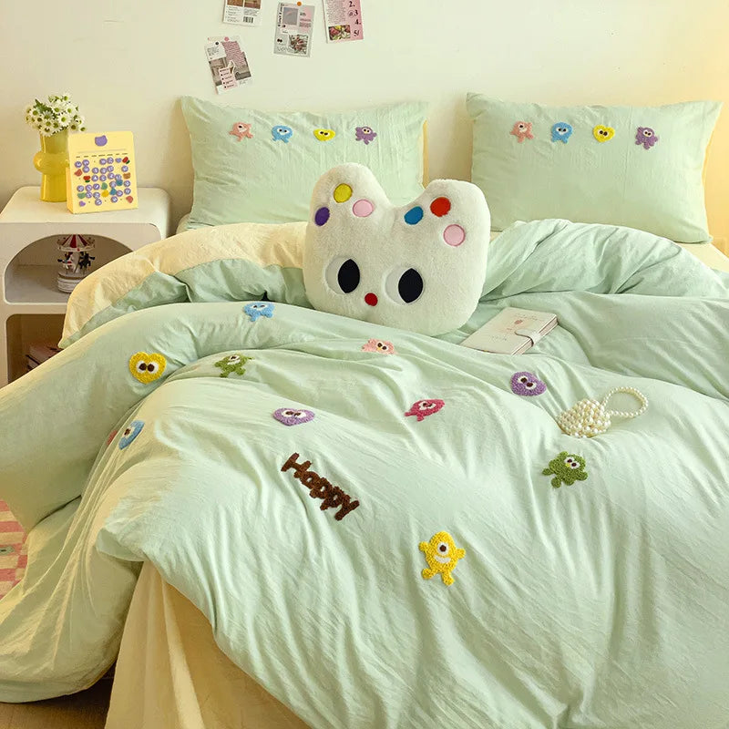 DecorBites™ Cartoon Embroidery Bedding Set for Single & Double Sleepers