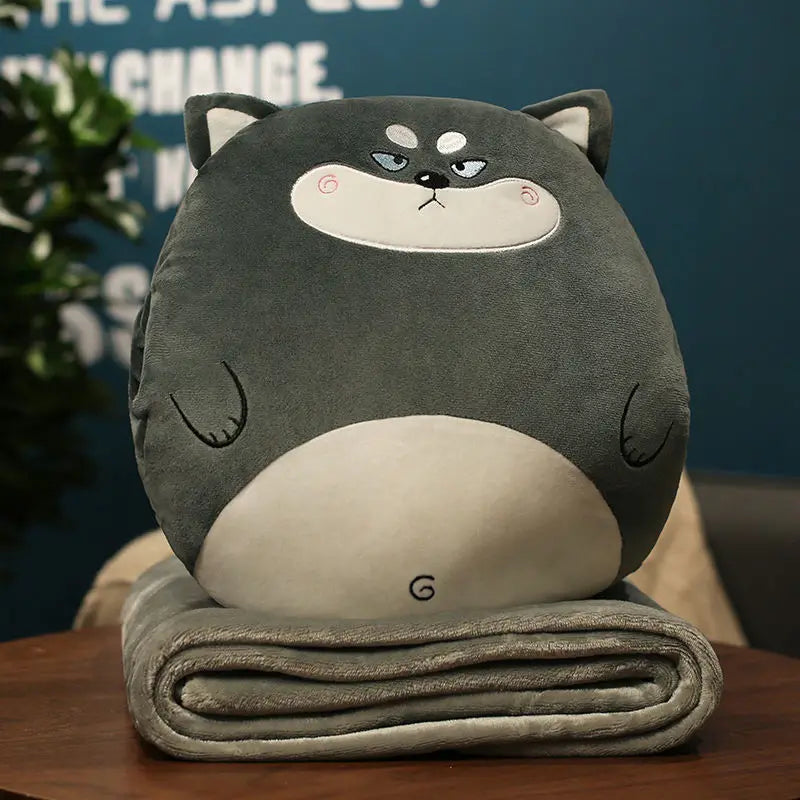 DecorBites™ Cartoon Animal Throw Pillow Blanket: Two-in-one Multi-functional Home Office Summer Blanket