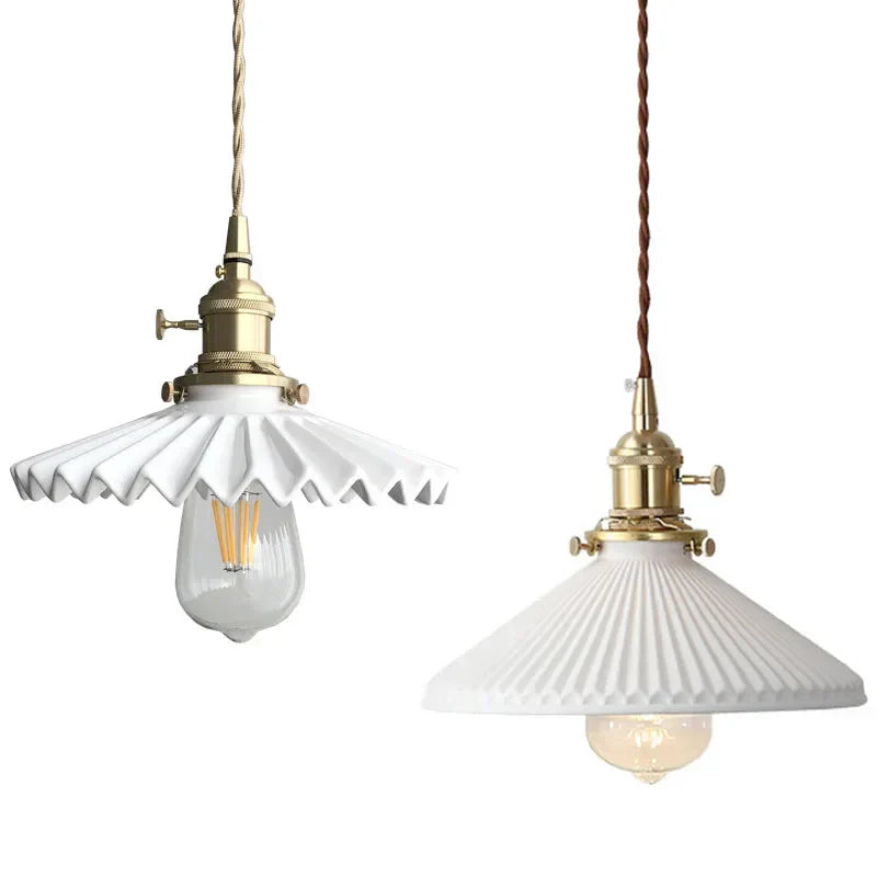 DecorBites™ Japanese Ceramic Brass Bedside Chandelier for Bedroom Bay Window Bar Lighting