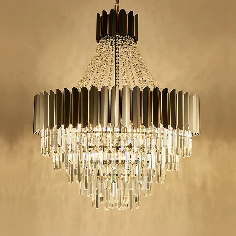 DecorBites™ Crystal Chandelier for Duplex Living: Modern Elegance for Hotel, Villa, and Home.