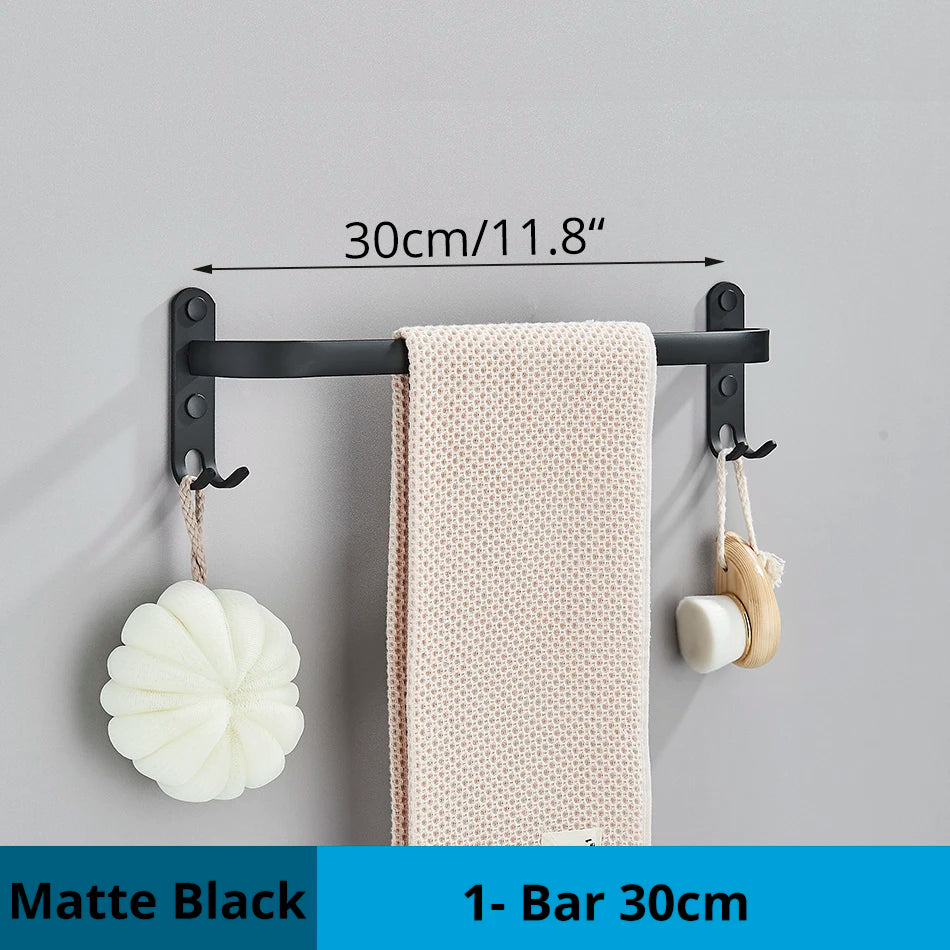 DecorBites™ Aluminum Bathroom Towel Rack with Hook, Wall Mounted Multiple Layer Cloth Hanger