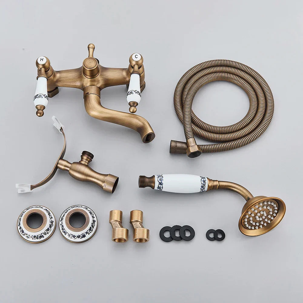 DecorBites™ Antique Brass Telephone Shape Wall Mounted Bathtub Faucet
