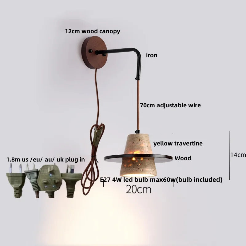 DecorBites™ LED Yellow Travertine Stone Wall Lamp with Pull Chain Switch