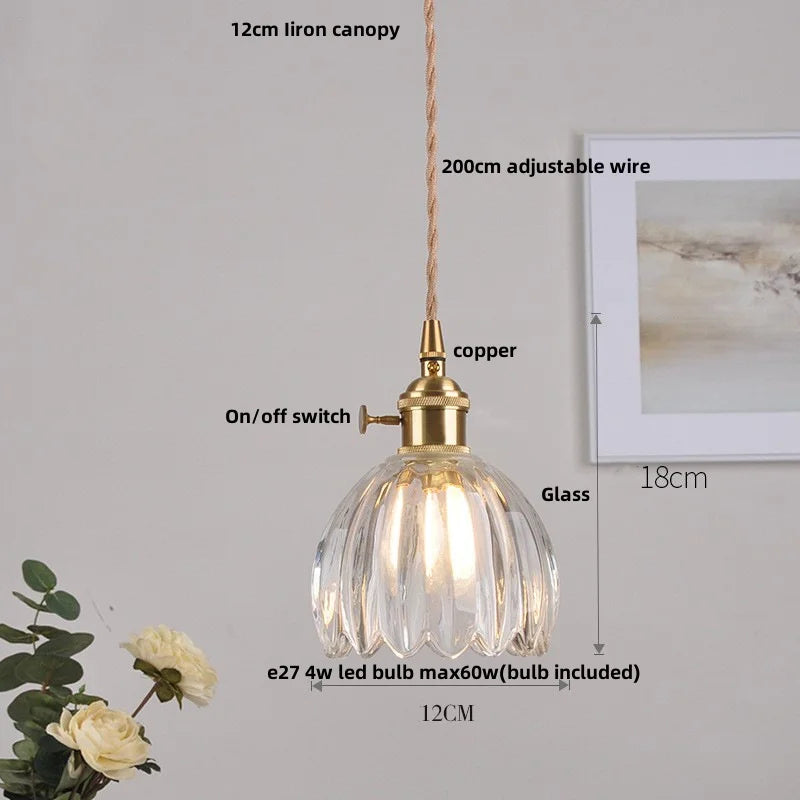 DecorBites™ Clear Glass LED Pendant Light Fixture Modern Copper Knob Switch Hang Lamp