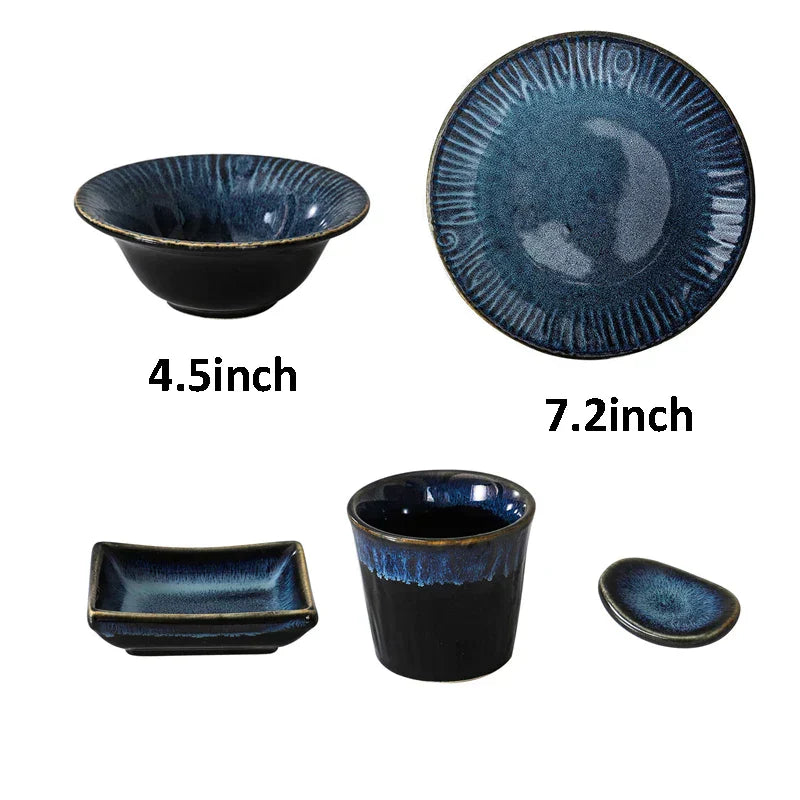DecorBites™ Ceramic Dinnerware Set - Japanese-Inspired Kiln Change Plates and Bowl