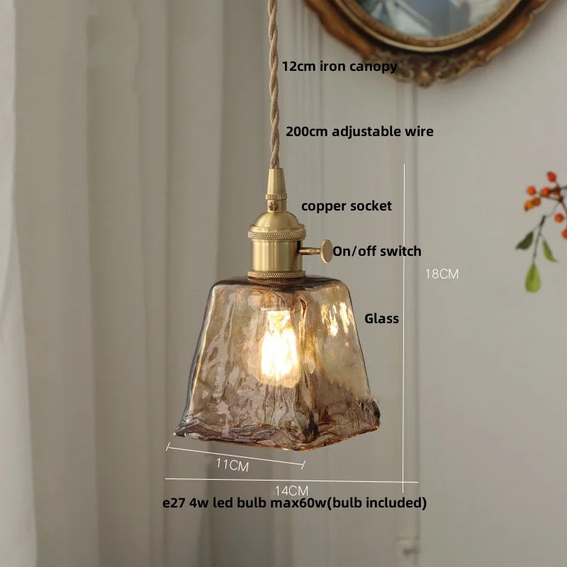 DecorBites™ Amber Glass Pendant Light Fixture with Copper Knob Switch