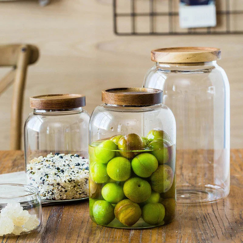 DecorBites™ 3L Kitchen Glass Jars with Acacia Airtight Lid - Set of 2 | Versatile Food Storage Containers