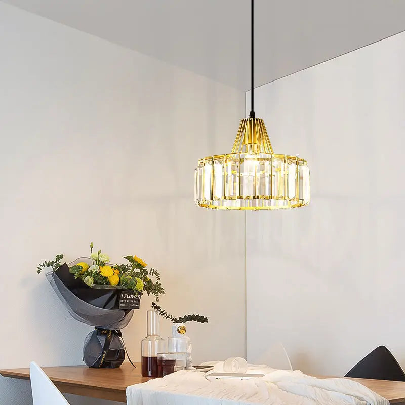 DecorBites™ Crystal LED Pendant Light: Retro Gold Lampshade for Living Room, Bedroom, Dining Room