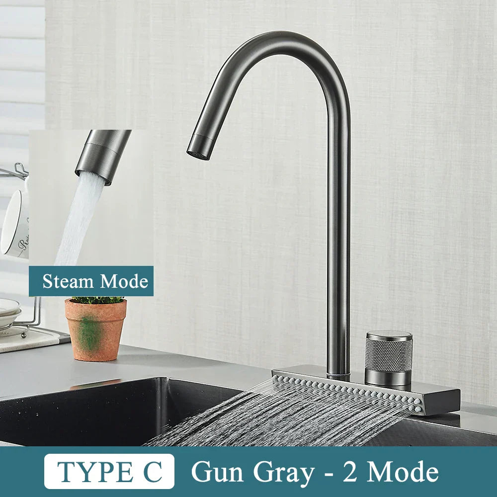 DecorBites™ Black Kitchen Faucet 4 Function Brass Single Hole Mixer Deck Mounted