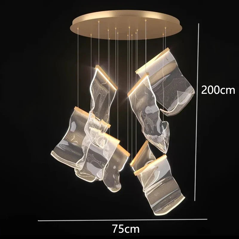 DecorBites™ Crystal Chandelier Stair Pendant Lamp Living Room Lighting