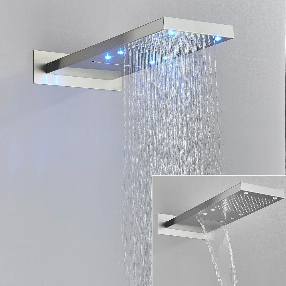 DecorBites™ LED Waterfall Shower Head 54*22CM Square Wall Mount Bathroom Faucet