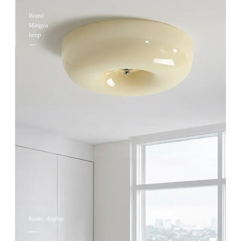 DecorBites™ Cream Bauhaus Style Ceiling Lamp for Bedroom with Medieval French Glass
