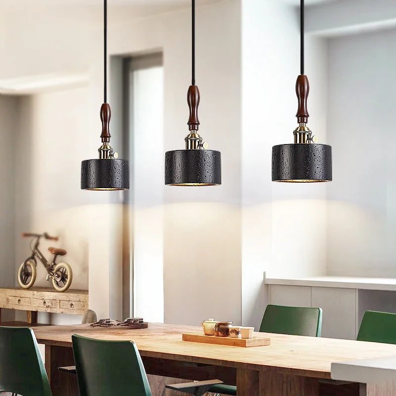DecorBites™ LED Pendant Lights Black Travertine Table Hanging Lamp for Bedroom Living Dining Room