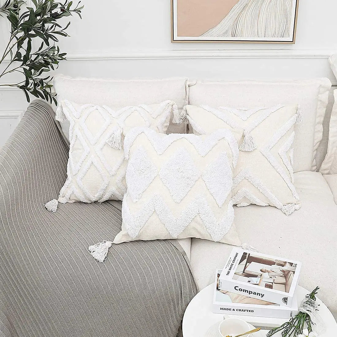 DecorBites™ Bohemian Chenille Pillowcase Geometric Pattern Tufted Tassel Sofa Cushions