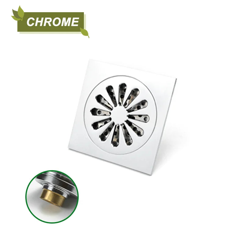 DecorBites™ Brass Square Shower Floor Drain for Kitchen and Bathroom, Insect-proof and Odor-proof