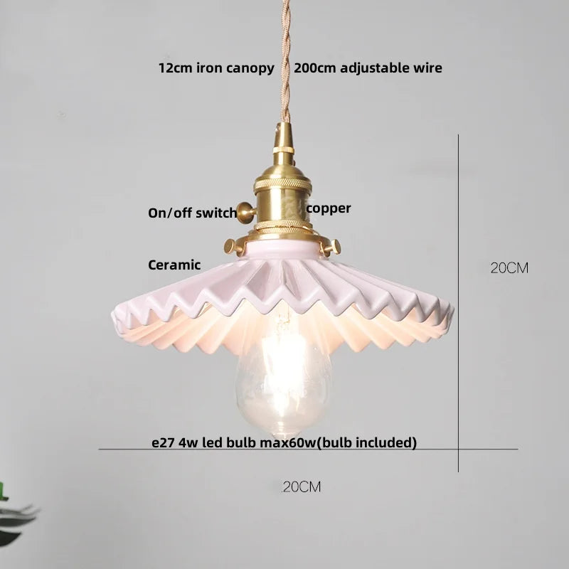 DecorBites™ Ceramic LED Pendant Light Fixture with Adjustable Wire, Brass Knob Switch