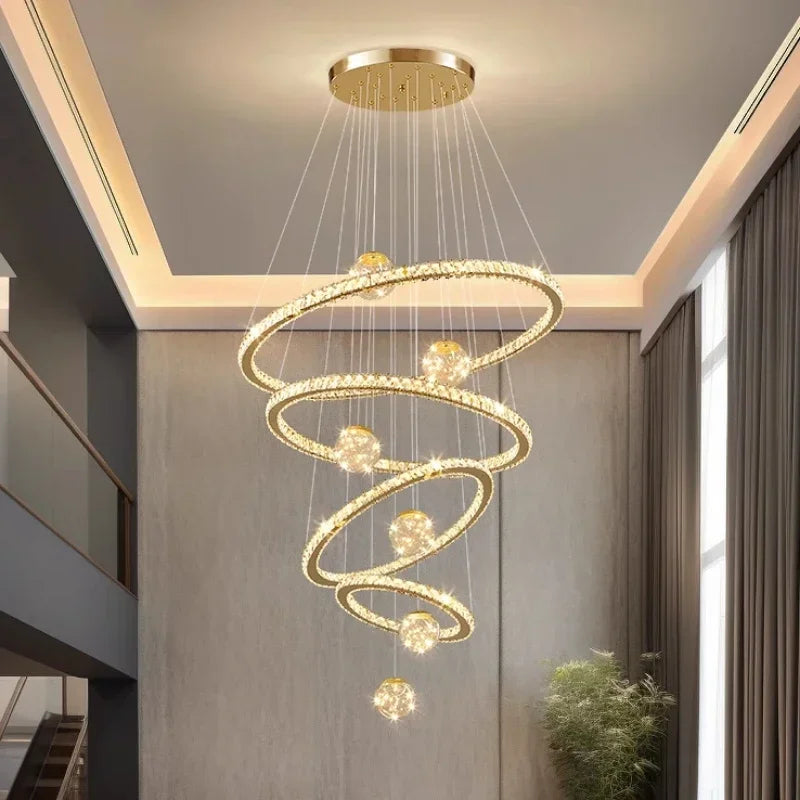 DecorBites™ Crystal LED Chandelier: Modern Living Room Pendant Lights, Glass Globe Hanging Lamp
