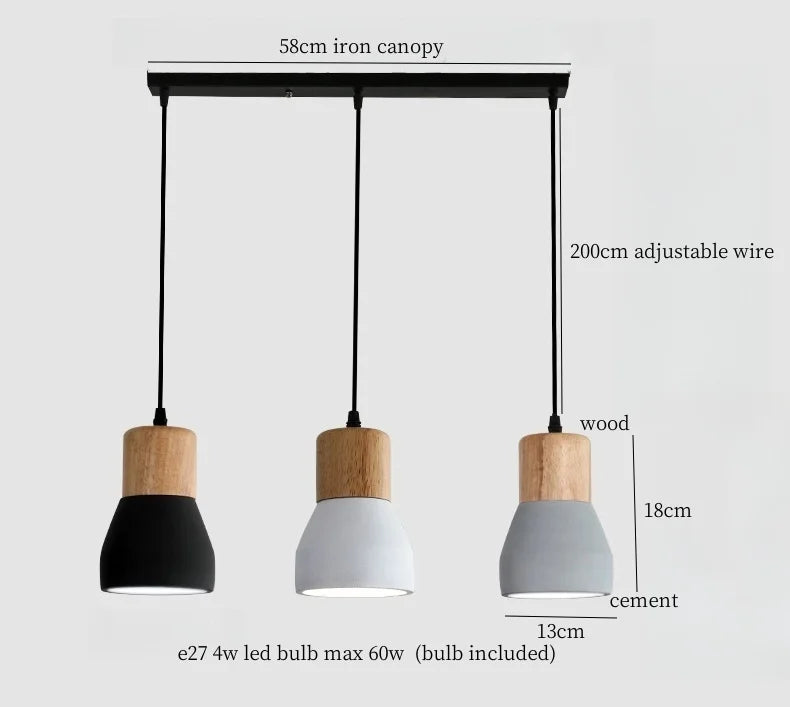 DecorBites™ Cement LED Pendant Lamp Industrial Decor Bedroom Living Room Bar Cafe