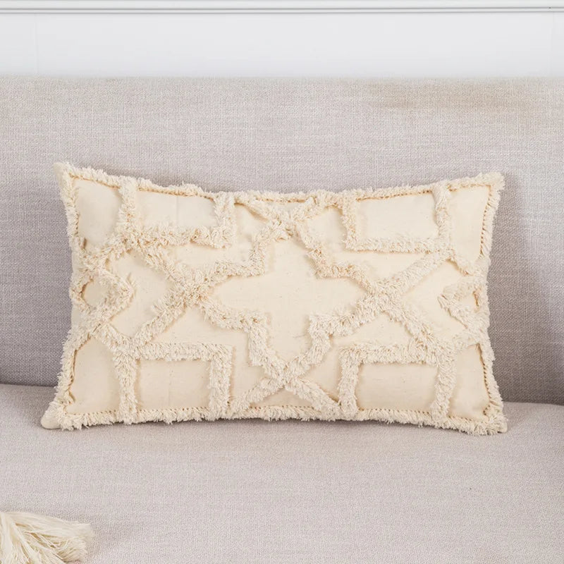 DecorBites™ Geometric Tufted Fringed Cushion Cover for Stylish Home Decor