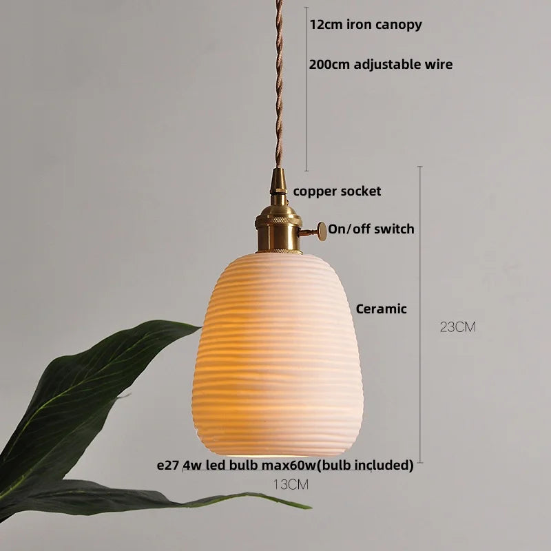 DecorBites™ LED Rose Flower Pendant Lamp Ceramic Wood Nordic Modern Hanging Light