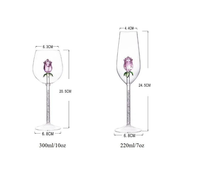 DecorBites™ 3D Pink Glass Rose Wine Goblets Set - Lovely Household Gift
