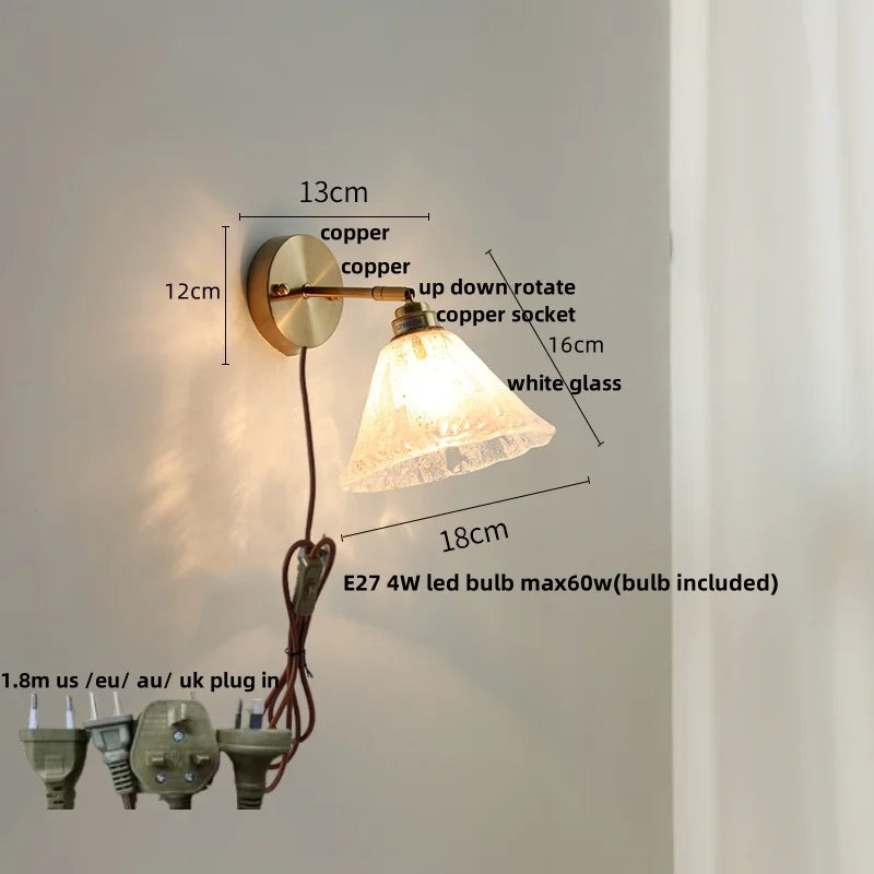 DecorBites™ Blue Glass Wall Sconce Pull Chain Switch Modern Stair Light