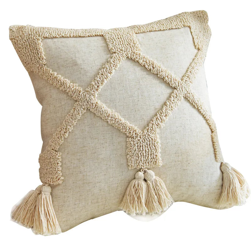 DecorBites™ Handmade Geometric Tufted Pillowcase Set - Modern, Minimalist, Indian-Inspired Cushion Covers