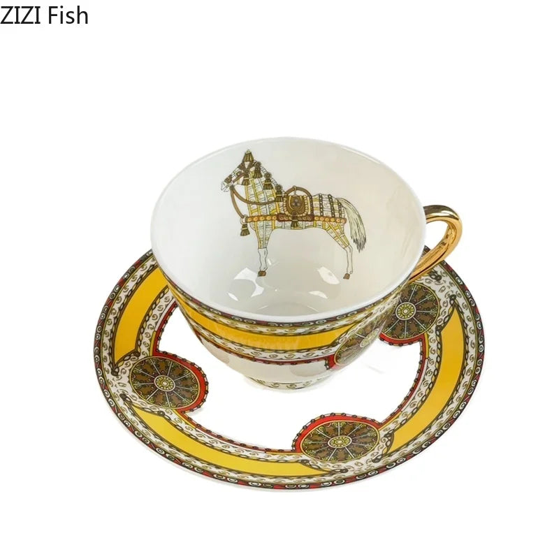 DecorBites™ Bone Porcelain Coffee Mug Cup Saucer Set for Dining Table Tea Fruits Juice