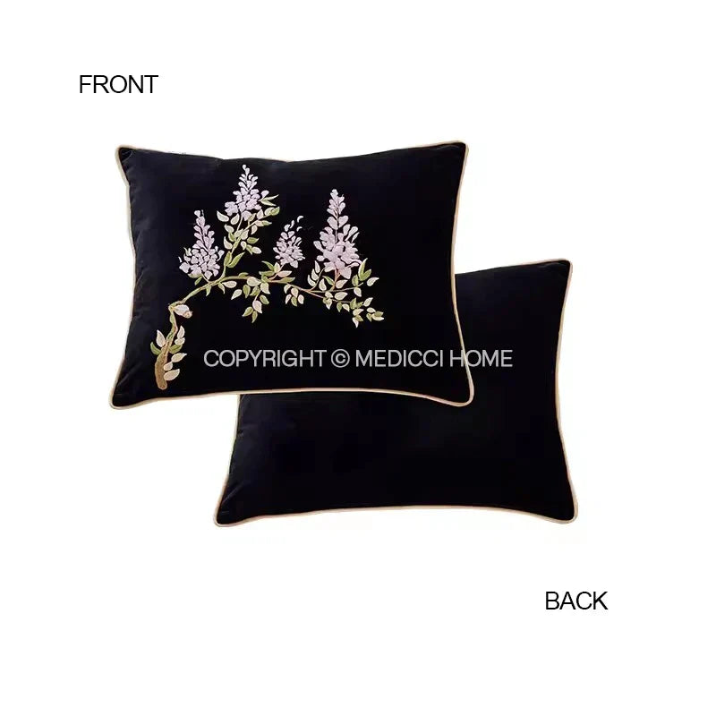 DecorBites™ Botanical Wisteria Embroidered Cushion Cover with Tassel