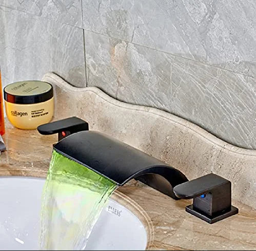 DecorBites™ Black Wide Waterfall Spout Faucet Double Handle Bathroom Mixer Taps