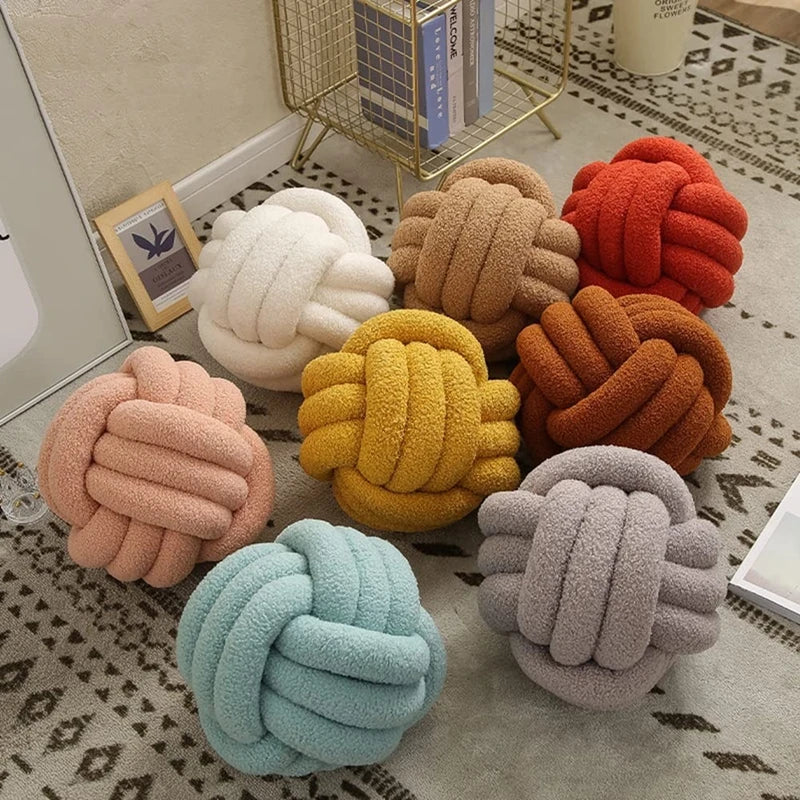DecorBites™ Handmade Knotted Boucle Circle Plush Pillow Brown