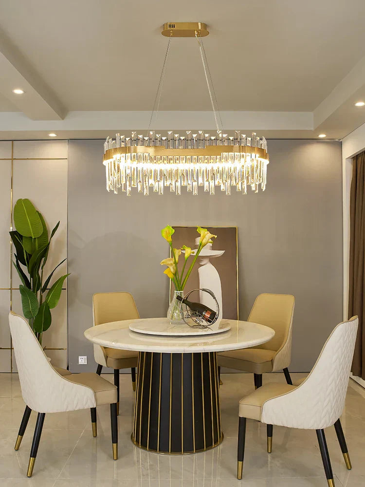 DecorBites™ Full Spectrum Gold Crystal Chandelier: Modern Luxury for Living Room, Bedroom, Dining Room