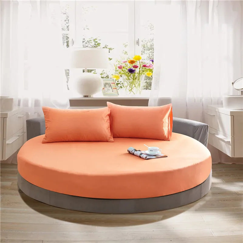 DecorBites™ Cotton Round Fitted Bed Sheet Set with Pillowcases