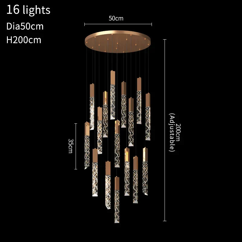 DecorBites™ Crystal LED Chandelier: Modern Luxury Staircase & Living Room Hanging Lamp