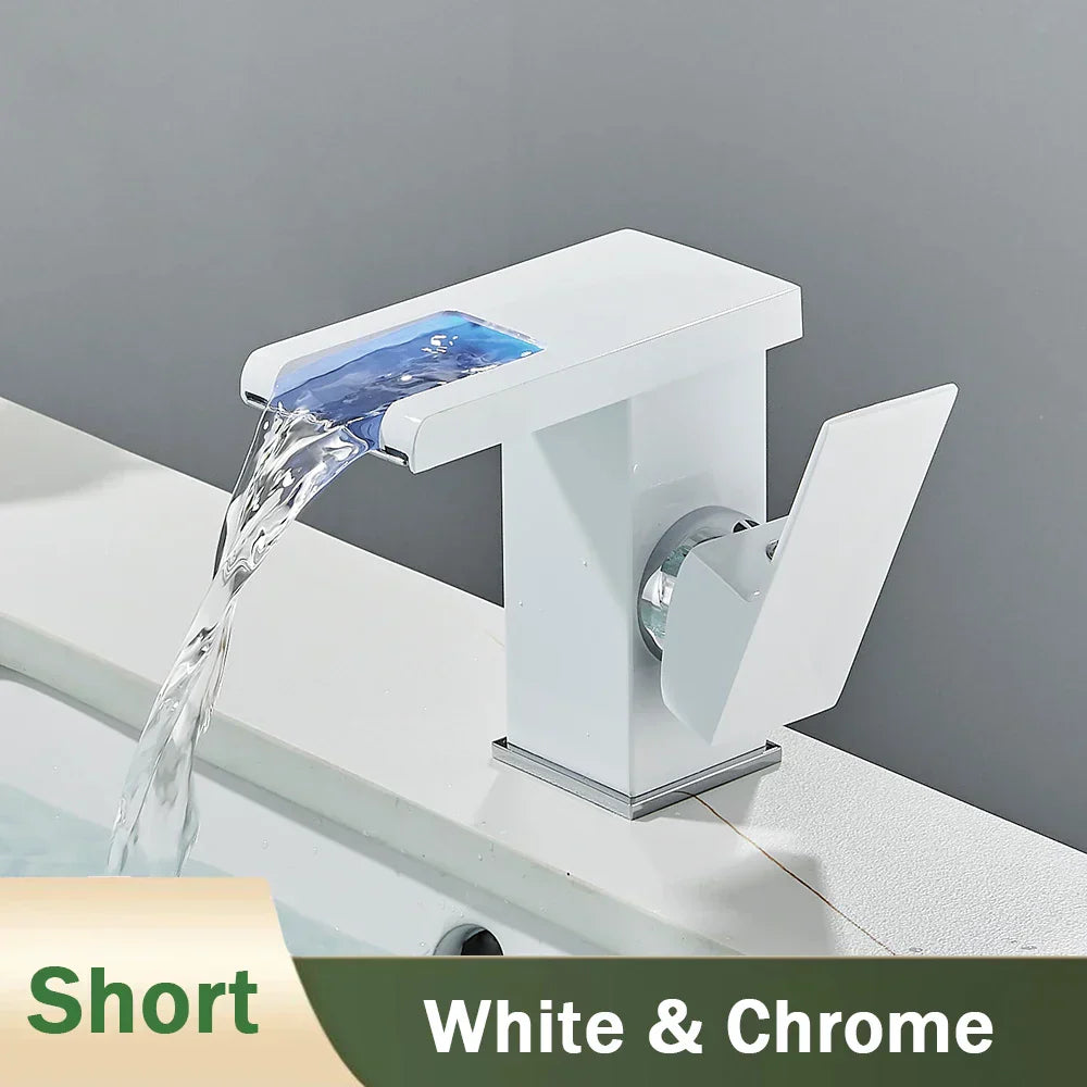 DecorBites™ LED Black Waterfall Basin Faucet: Deck Mounted Hydroelectric Mixer Tap