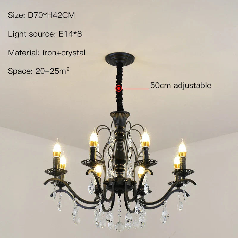 DecorBites™ Black Wrought Iron Crystal Chandelier for Living & Dining Room - Elegance meets Style