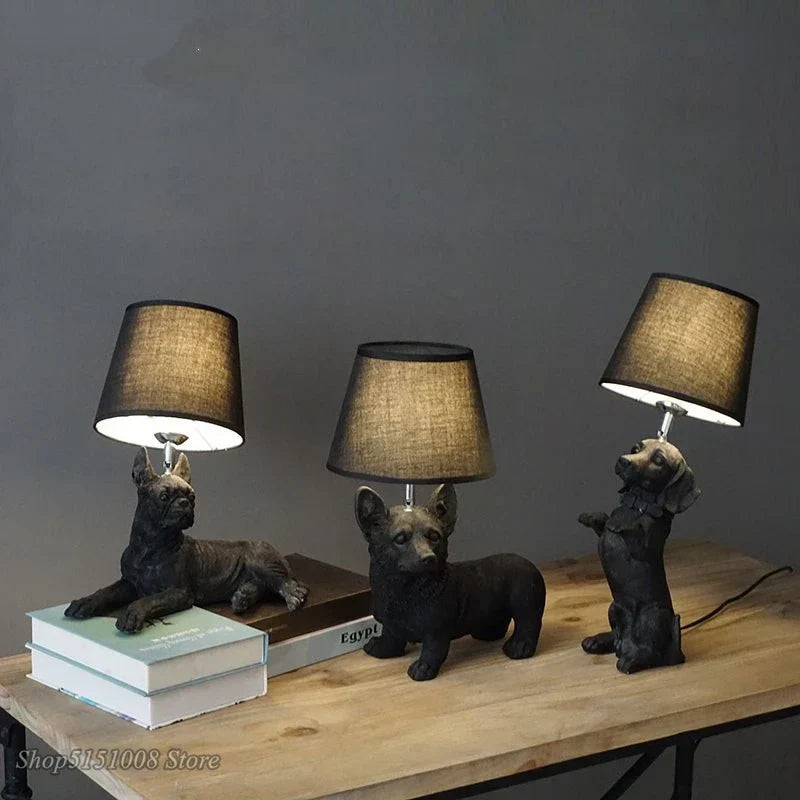 DecorBites™ Black/White Puppy Dogs Table Lamps for Home Decor Lighting
