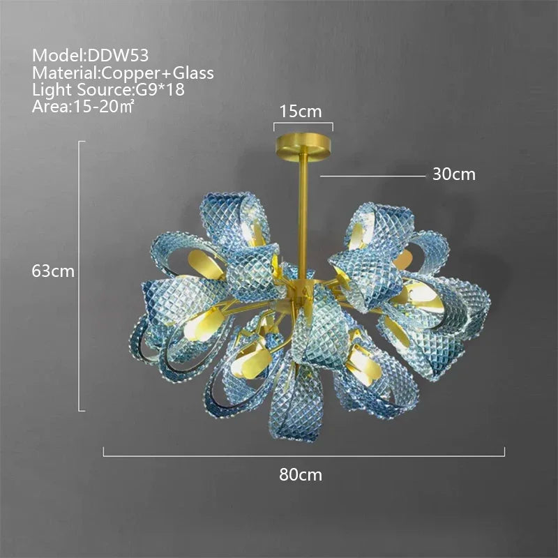 DecorBites™ Blue Peacock Leaf Glass Designer Chandeliers Lighting