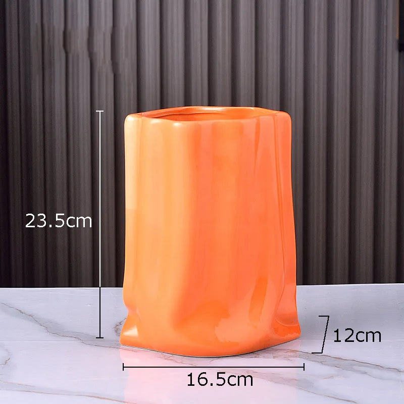 DecorBites™ Gold Plated Pleated Texture Ceramic Vase for Desk Decor and Flower Arrangements