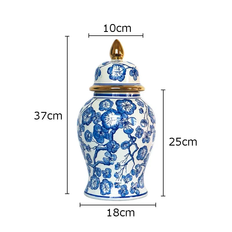 DecorBites™ Blue & White Porcelain Ginger Jar: Retro Tea Caddy Vase Desk Decoration