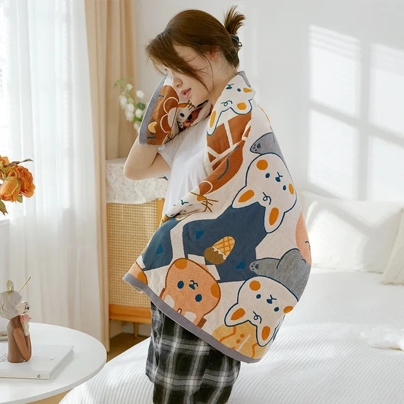 DecorBites™ Cotton Gauze Bath Towel - Large Cartoon Towel 70x140cm