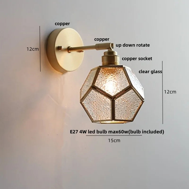 DecorBites™ Japanese Style LED Wall Light Clear Glass Pull Chain Switch Bedside Lamp
