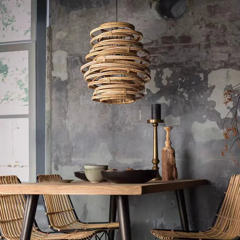 DecorBites™ Bamboo Birdnest Pendant Light for Dining Room, Handmade Wicker Lamp for Kitchen Bar & Living Room