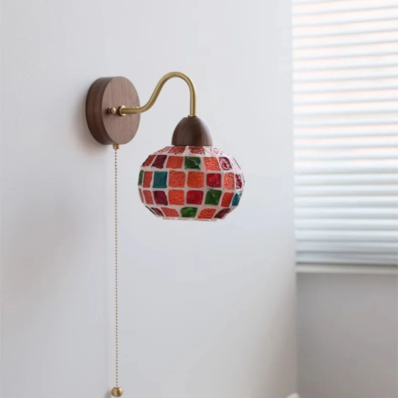 DecorBites™ LED Tiffany Style Wall Lights Pull Chain Sconce Colorful Glass Stair Fixture