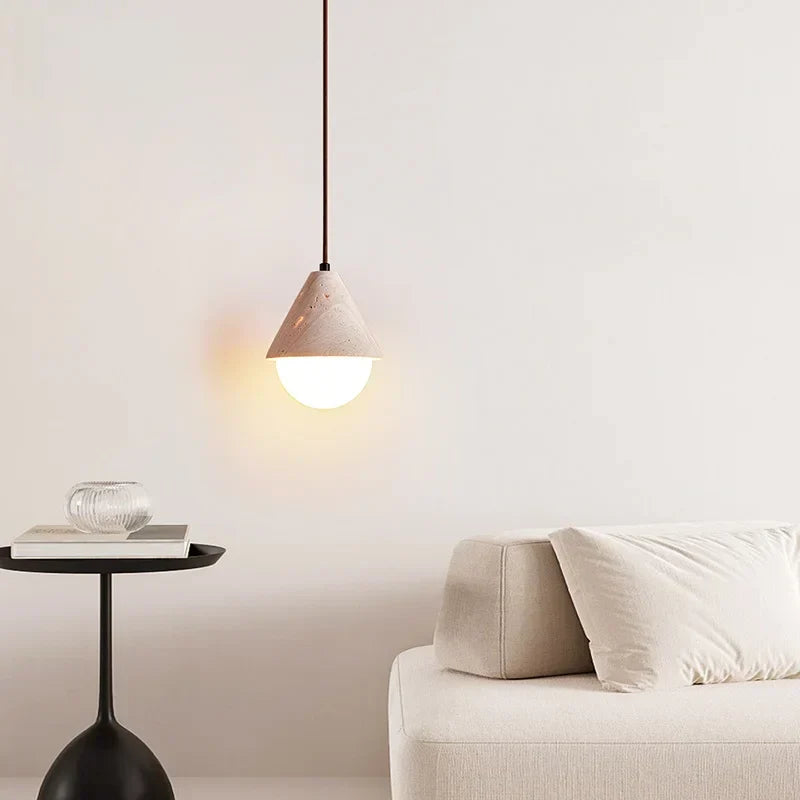 DecorBites™ Creative Stone LED Pendant Light Yellow Travertine Nordic Minimalism Hanging Lamp