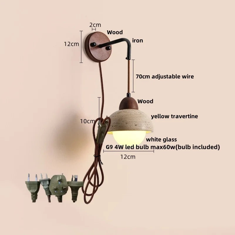 DecorBites™ LED Yellow Travertine Stone Wall Lamp with Pull Chain Switch