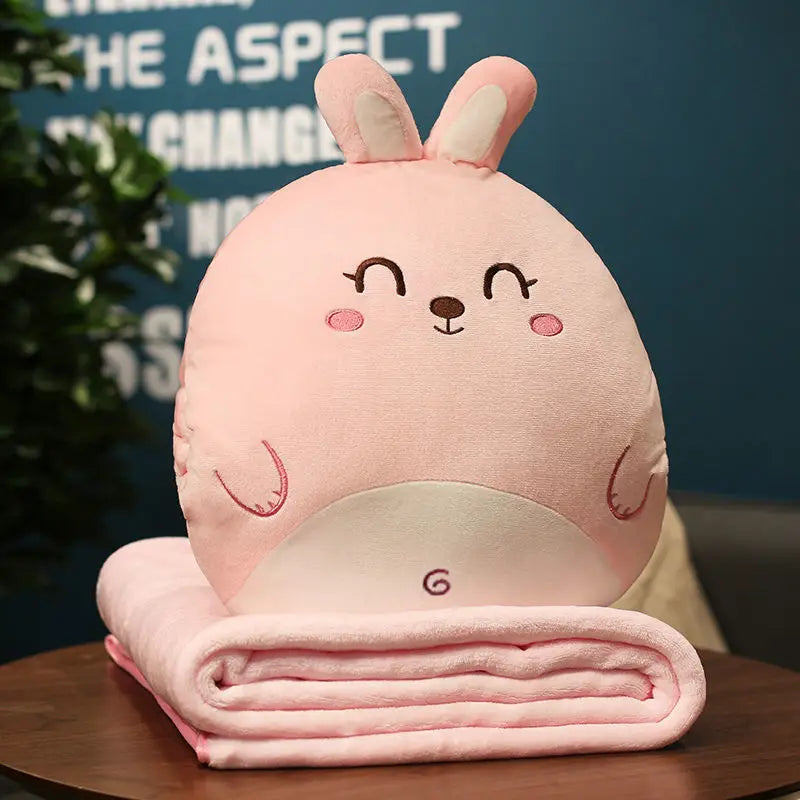 DecorBites™ Cartoon Animal Throw Pillow Blanket: Two-in-one Multi-functional Home Office Summer Blanket
