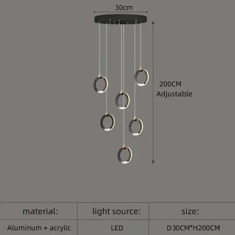 DecorBites™ Aluminum LED Chandelier: Luxury Crystal Round Hanging Lamps for Staircase and Attic