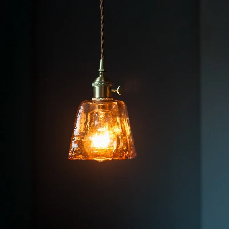 DecorBites™ Brass Amber Glass LED Pendant Light for Restaurant Bedside Kitchen Loft Bar